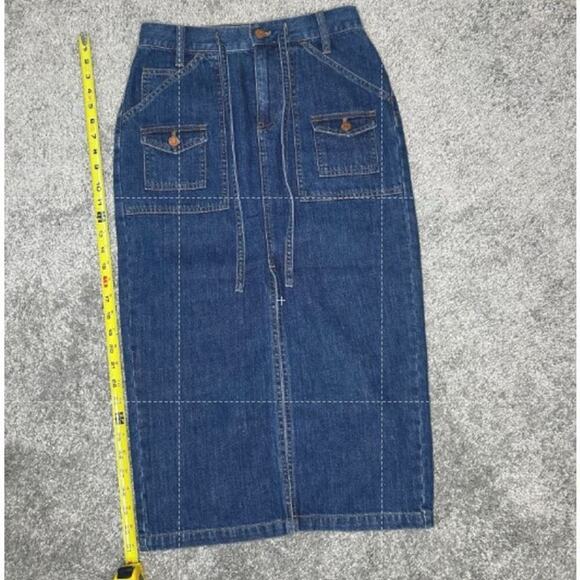 Madewell Jean Skirt Size 26 100% Cotton Drawstring Pockets Front Slit - Picture 1 of 6